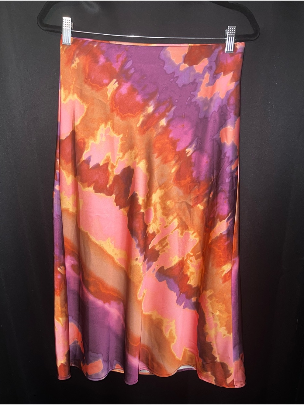 Sigrid Olsen Satin Abstract Watercolor Midi Skirt - Pink, Orange & Purple NWT